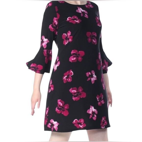 Tommy Hilfiger Pink Floral Bell Sleeve Mini Dress size 4 - Picture 1 of 7